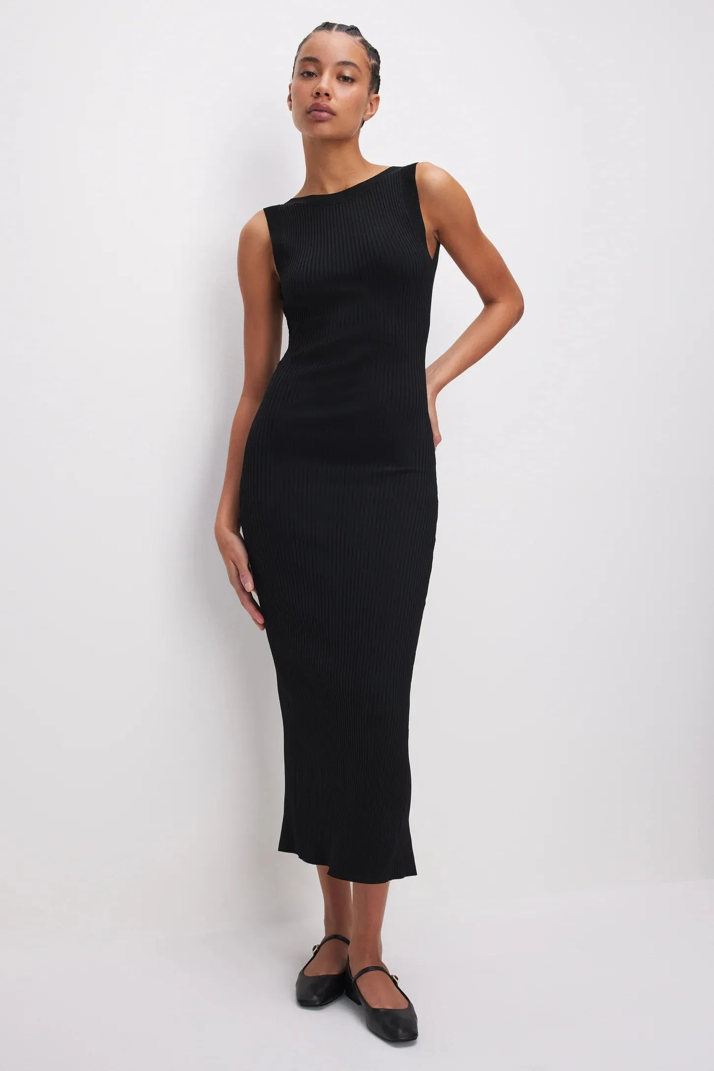 Shine Rib Off Scoop Back Midi