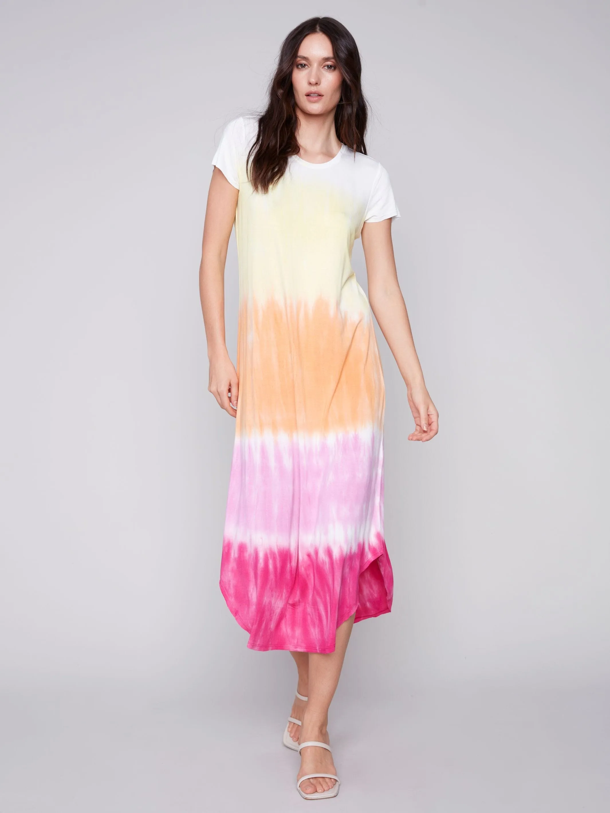 SHORT SLEEVE TIE DYE SHIRT TAIL HEM DRESS