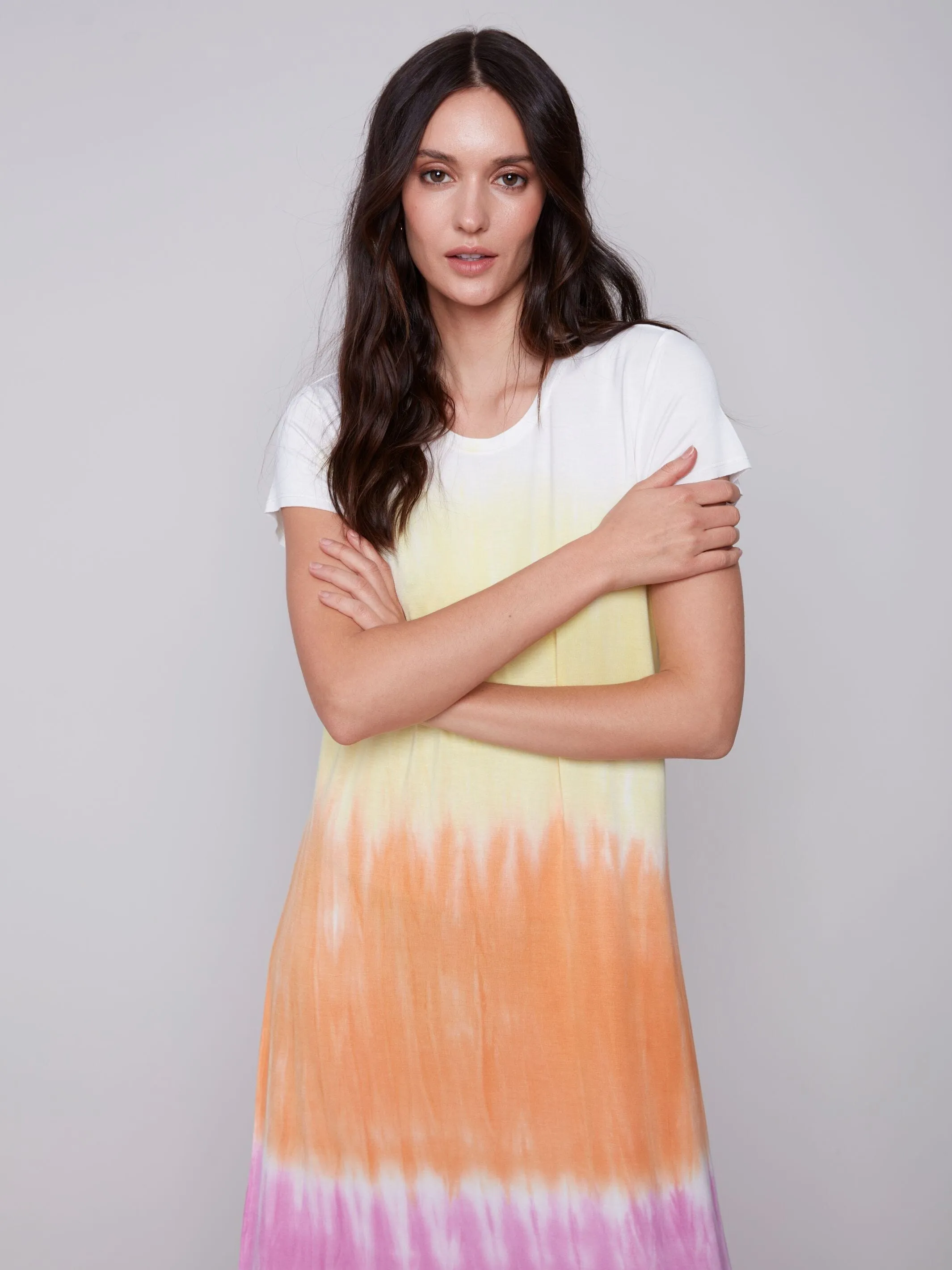 SHORT SLEEVE TIE DYE SHIRT TAIL HEM DRESS