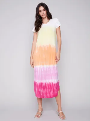 SHORT SLEEVE TIE DYE SHIRT TAIL HEM DRESS