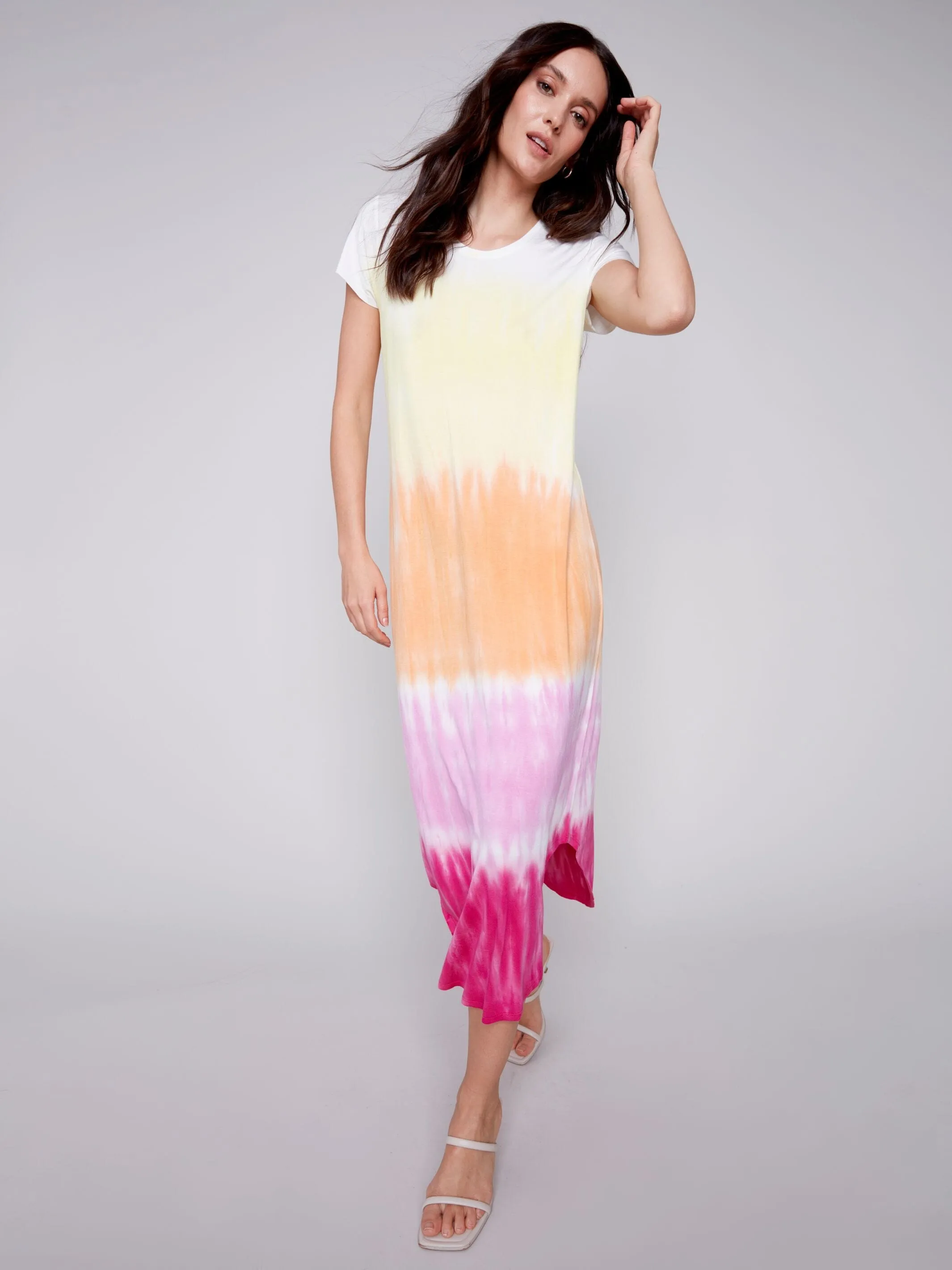 SHORT SLEEVE TIE DYE SHIRT TAIL HEM DRESS