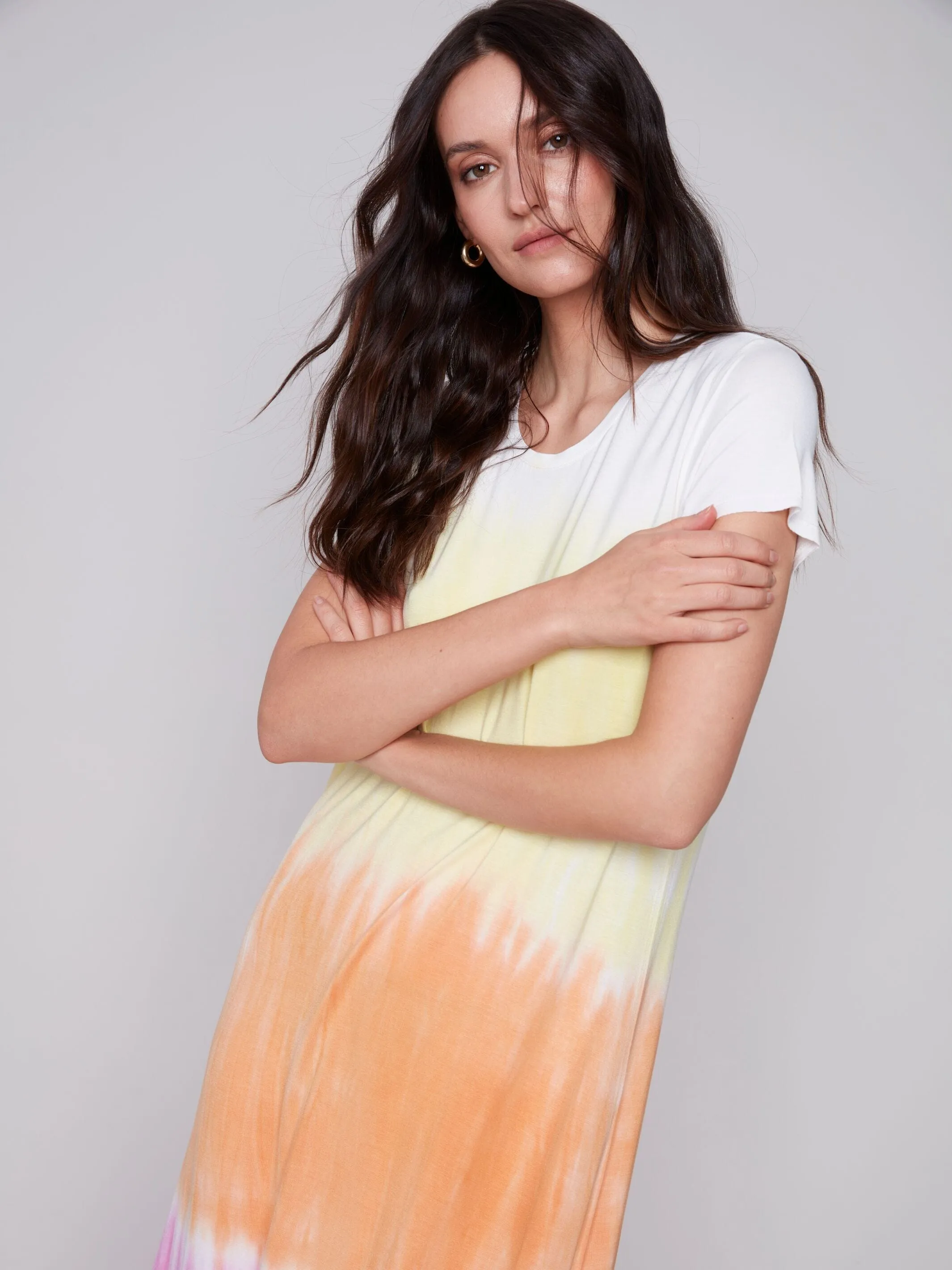 SHORT SLEEVE TIE DYE SHIRT TAIL HEM DRESS