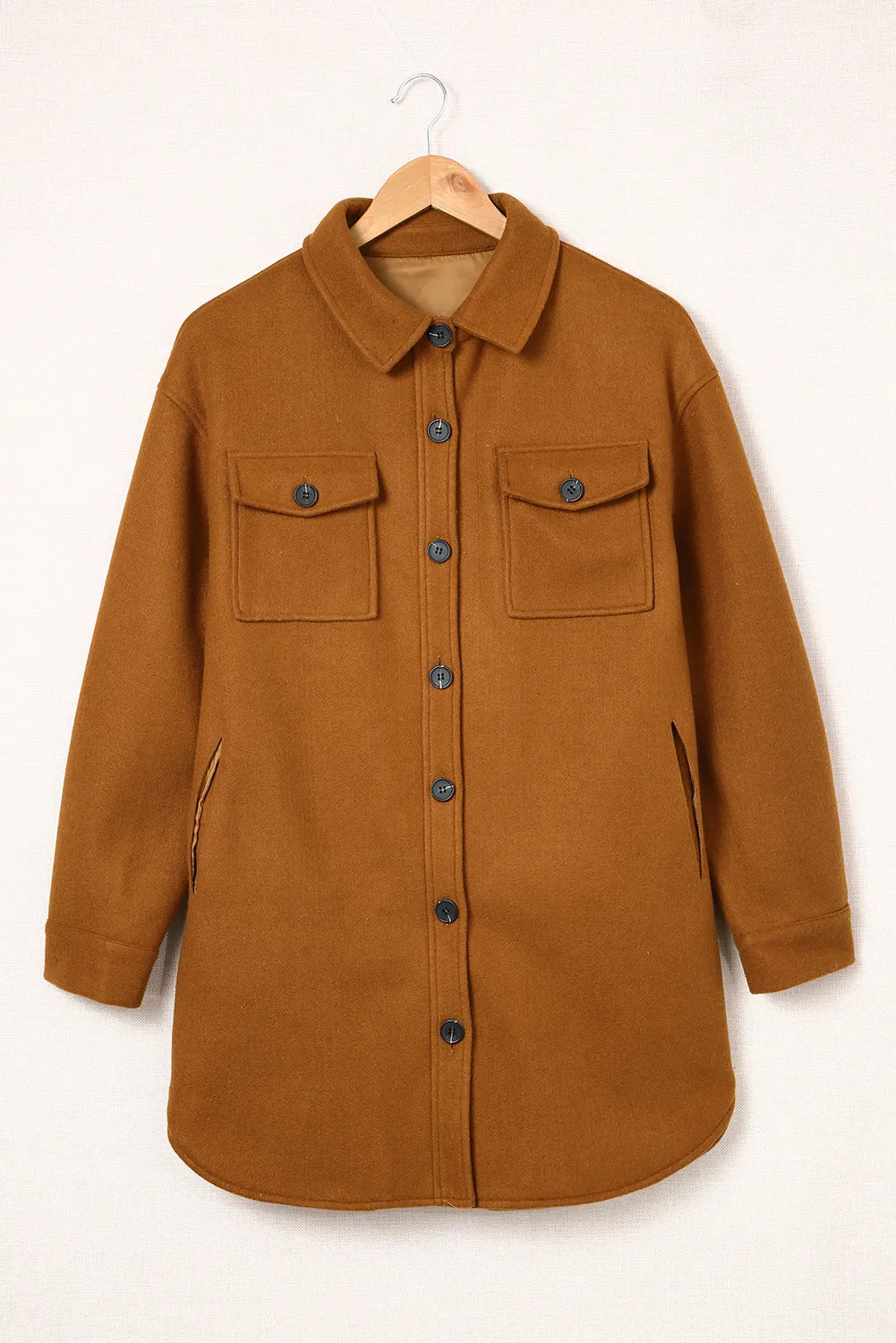 Solid Chest Pocket Buttoned Shacket