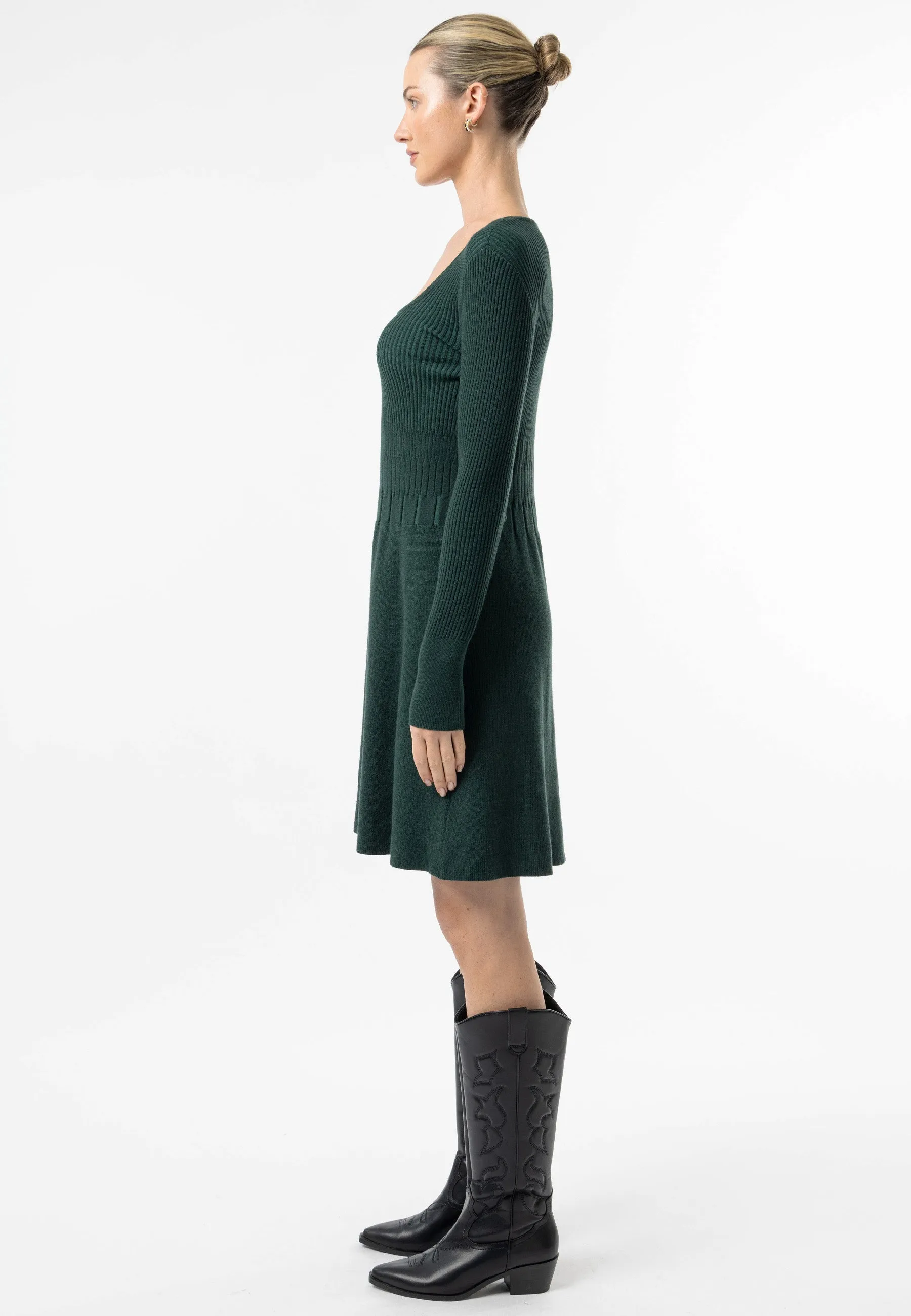 Square Neck A-Line Mini Dress in Emerald Green