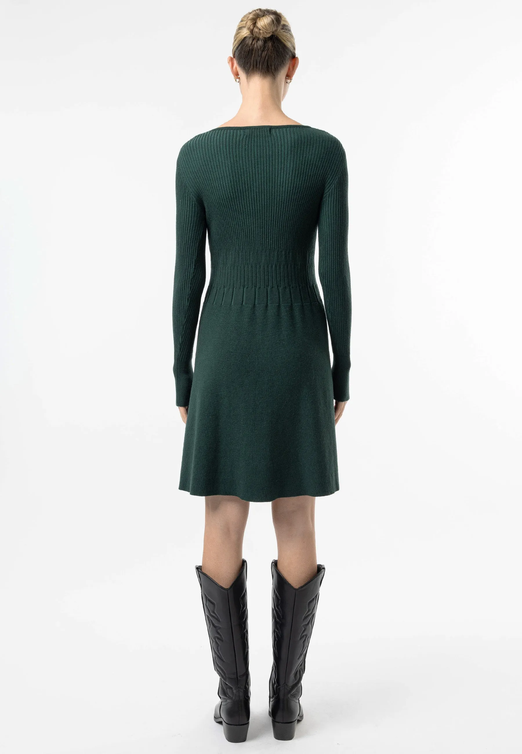 Square Neck A-Line Mini Dress in Emerald Green