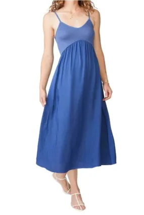 Stateside Viscose Satin Mixed Media Cami Dress in Blue