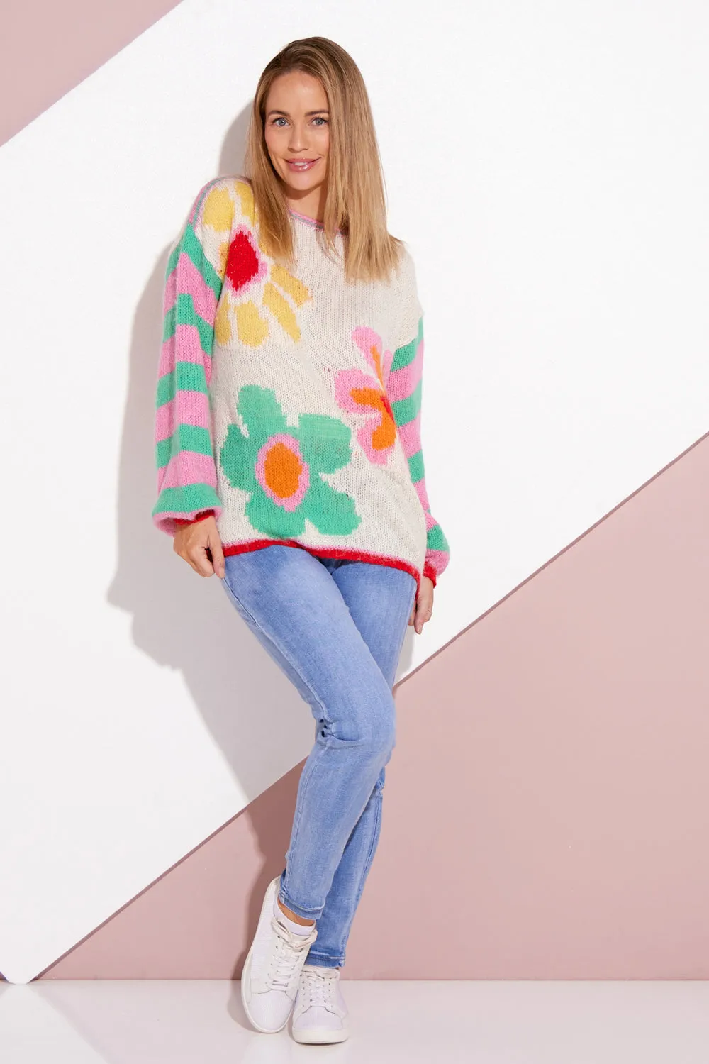 Stevie Knit Jumper - Ivory/Multi Floral