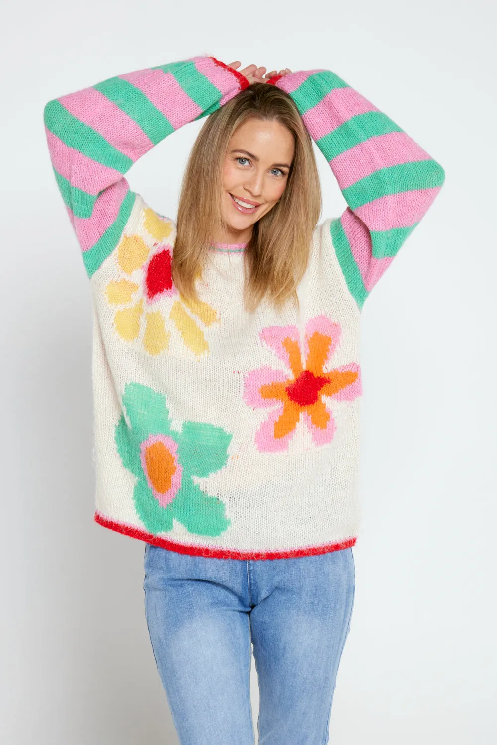 Stevie Knit Jumper - Ivory/Multi Floral