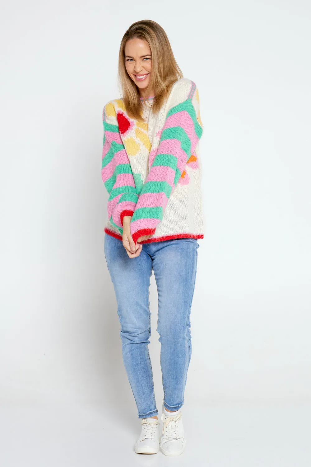 Stevie Knit Jumper - Ivory/Multi Floral