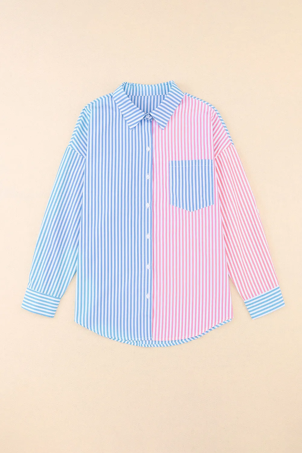 Stripe Colorblock Button Front Shirt