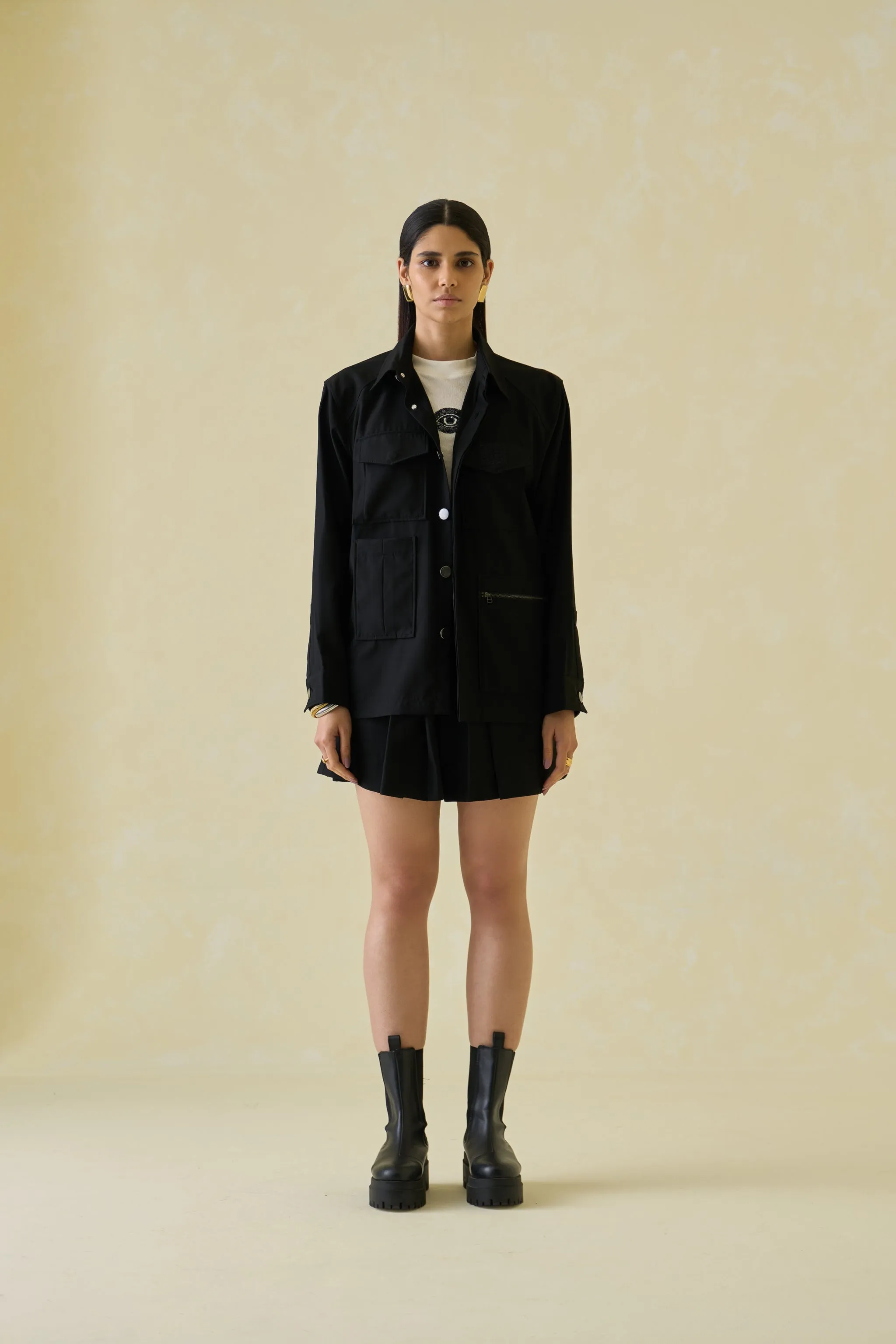 Suiting Military Shacket & Tennis Lungi Skirt Co-ord