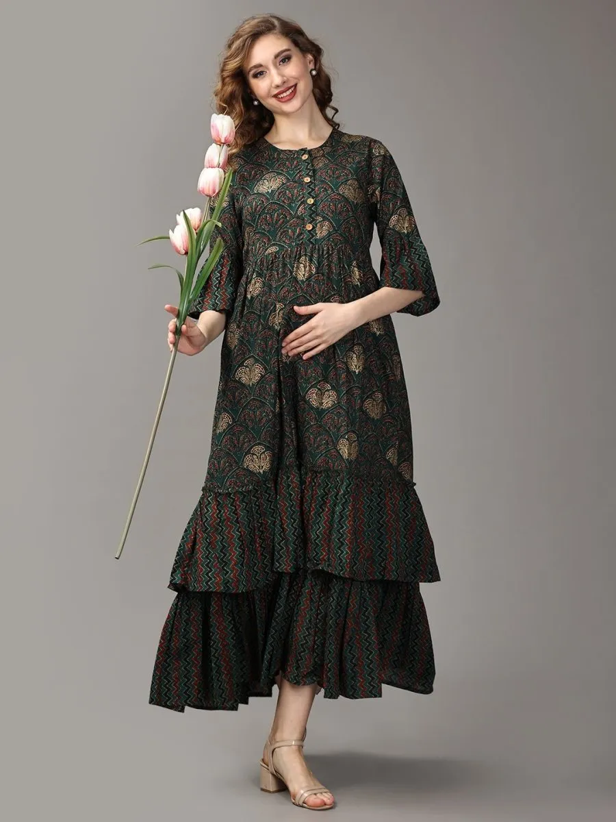 Sundarbans Maternity and Nursing Maxi Tier Kurta Dress