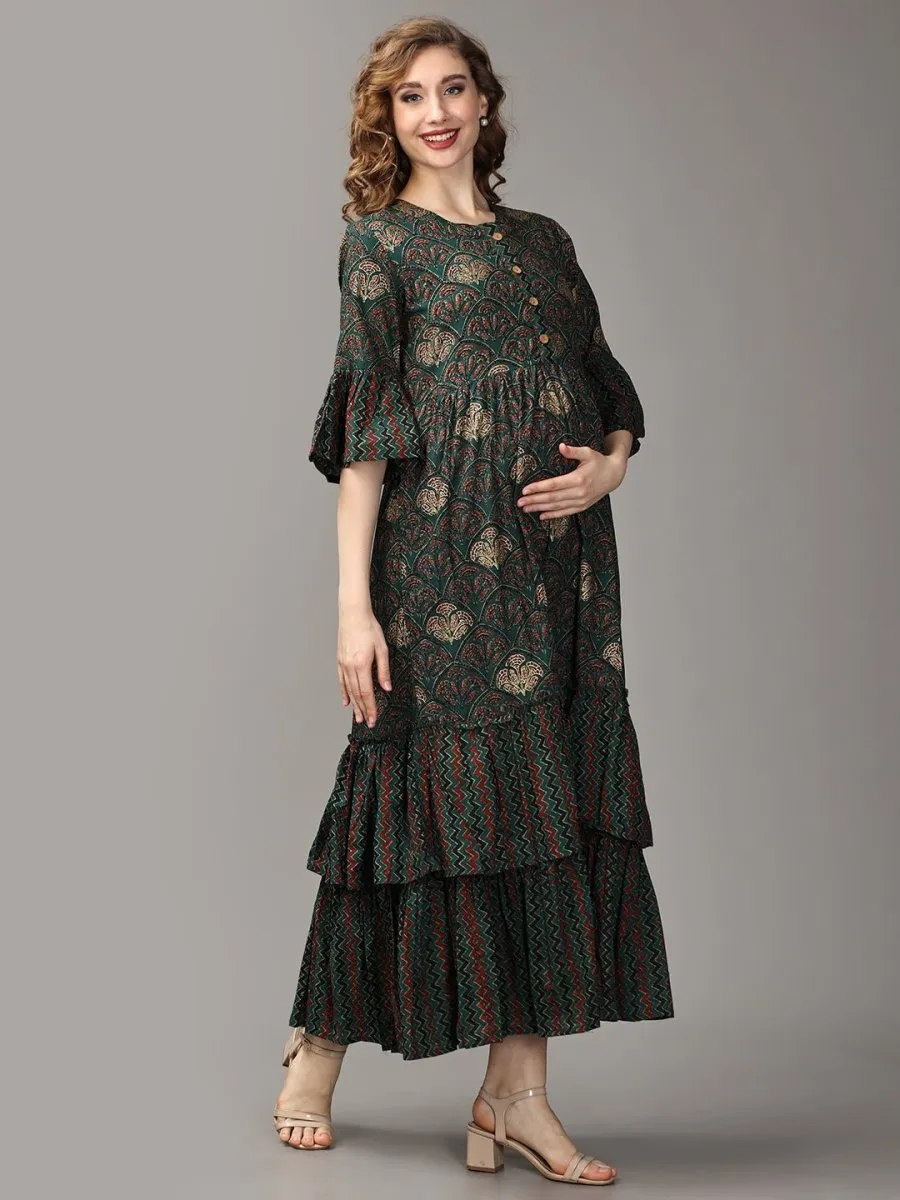 Sundarbans Maternity and Nursing Maxi Tier Kurta Dress