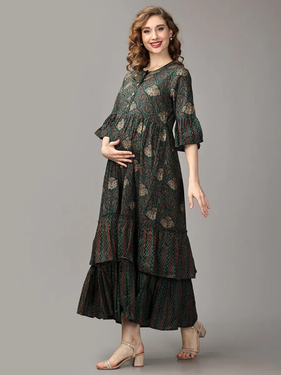 Sundarbans Maternity and Nursing Maxi Tier Kurta Dress