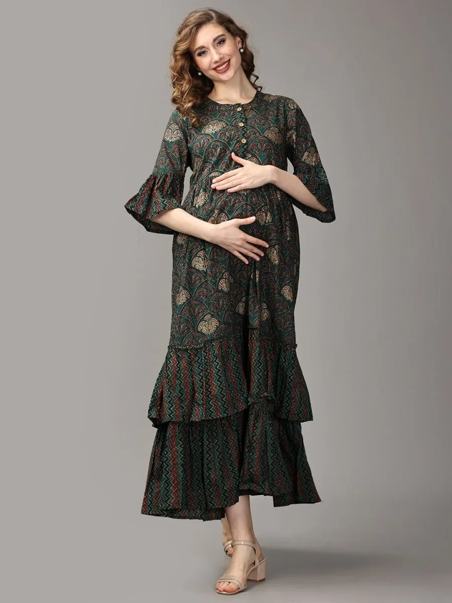 Sundarbans Maternity and Nursing Maxi Tier Kurta Dress