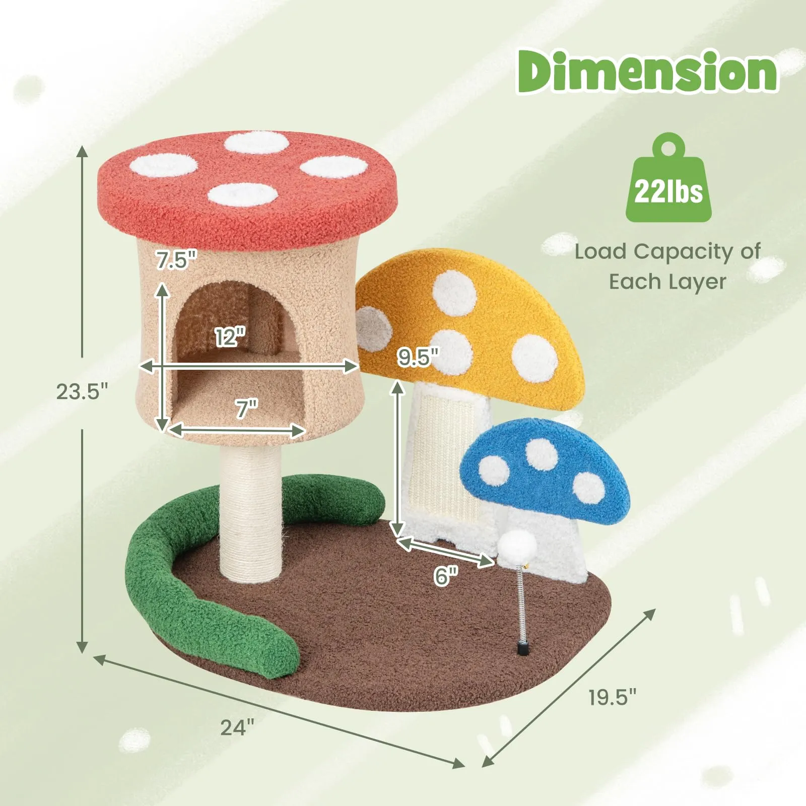 Tangkula 23.5 Inch Mushroom Cat Tree, Cute Cat Tower with Full-Wrapped Sisal Post, Scratching Board & Spring Ball