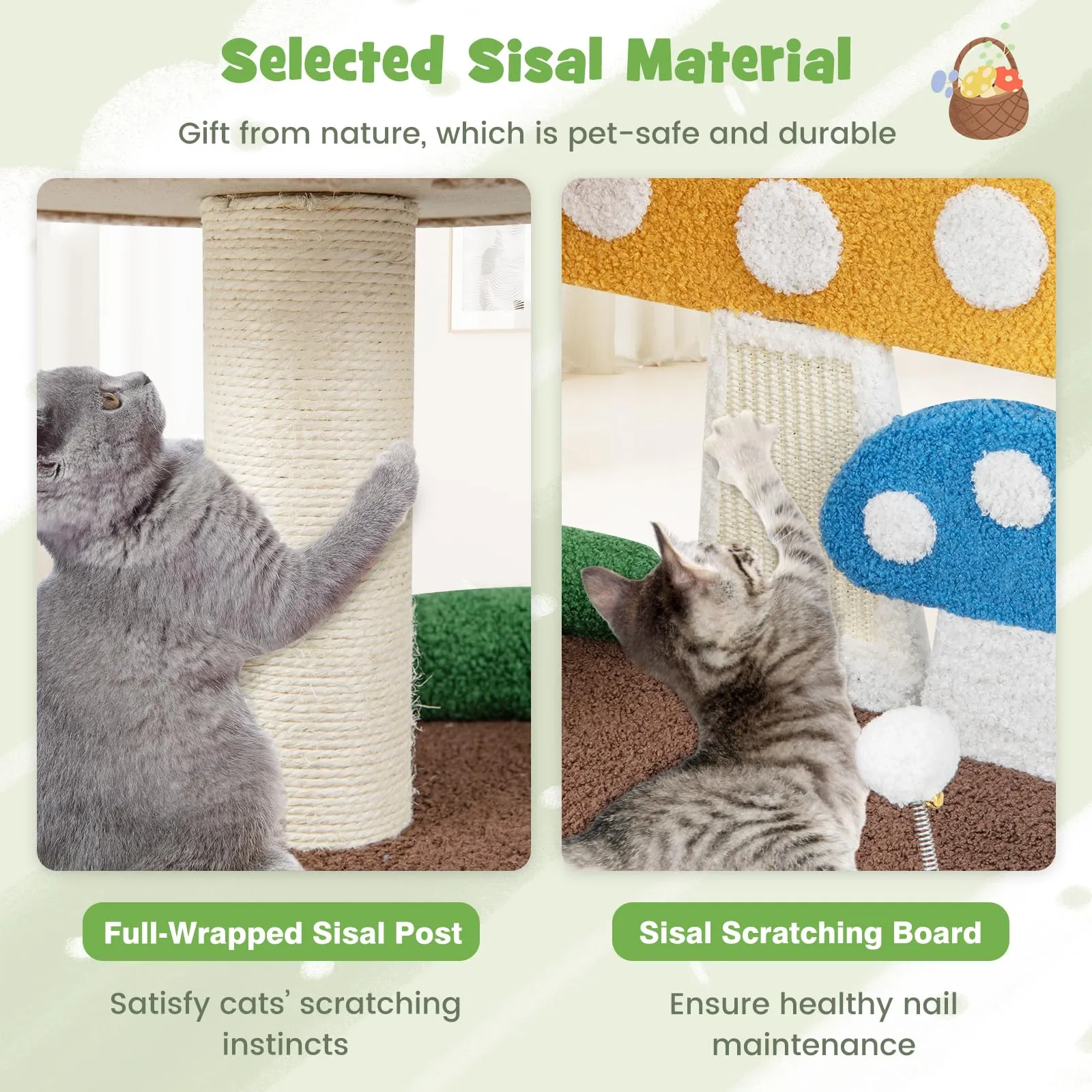 Tangkula 23.5 Inch Mushroom Cat Tree, Cute Cat Tower with Full-Wrapped Sisal Post, Scratching Board & Spring Ball