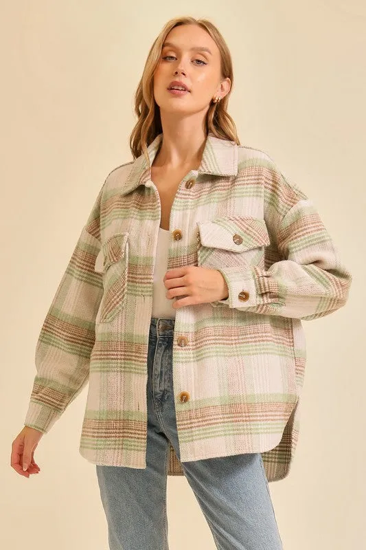 Taupe/Sage Fall Vibes Plaid Print Shacket