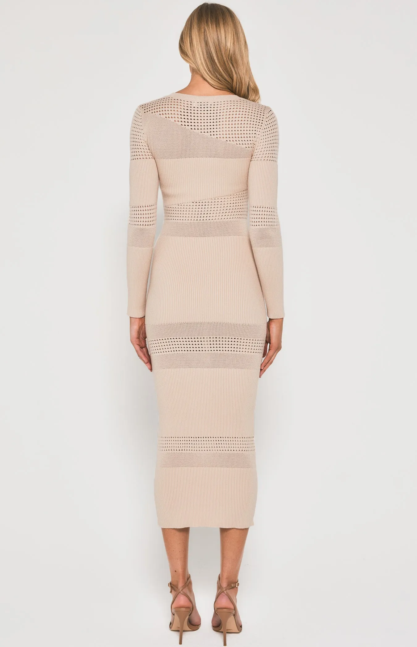 Textured Contrast Panel Knit Midi Dress