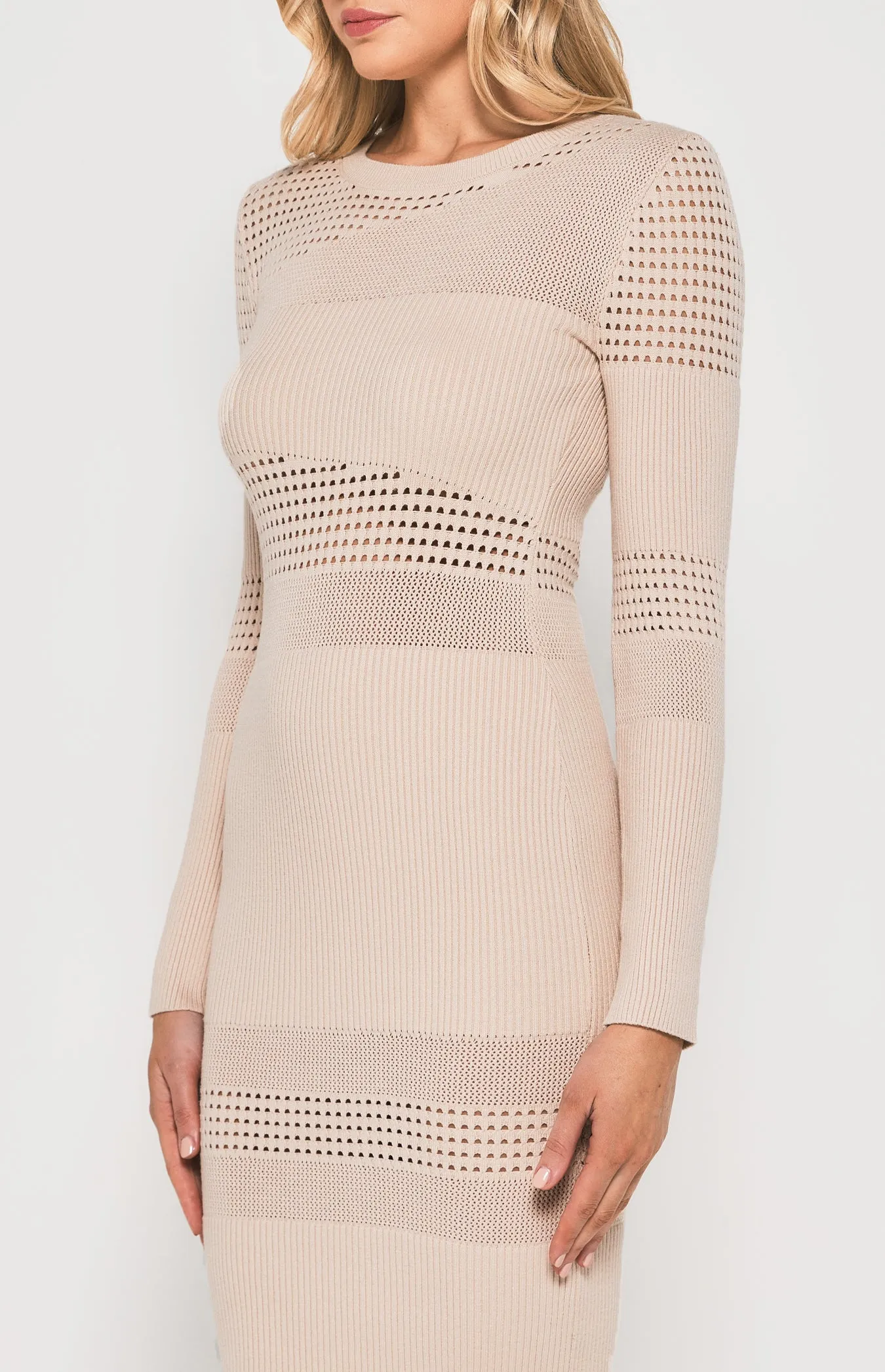 Textured Contrast Panel Knit Midi Dress