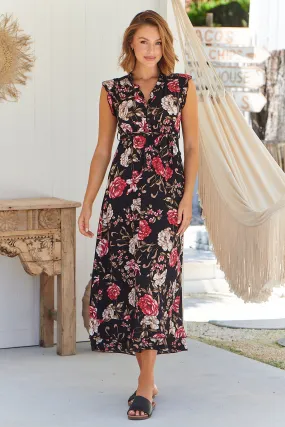 Trissa Black/Wine Floral Print Dress