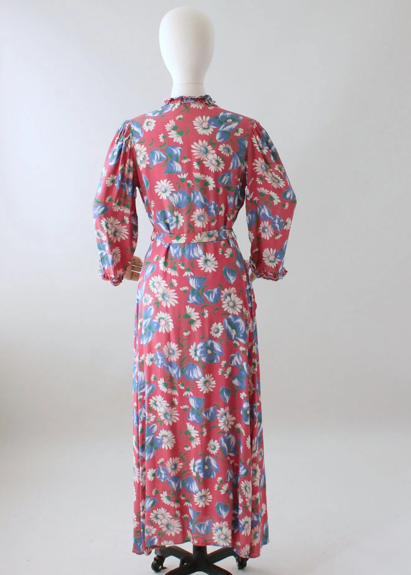 Vintage 1940s Pink Floral Rayon Dressing Gown or Maxi Dress