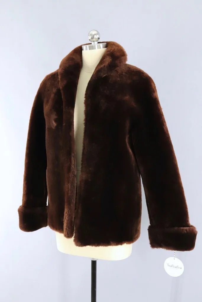 Vintage 1950s Dark Brown Sheared Lamb Mouton Fur Coat