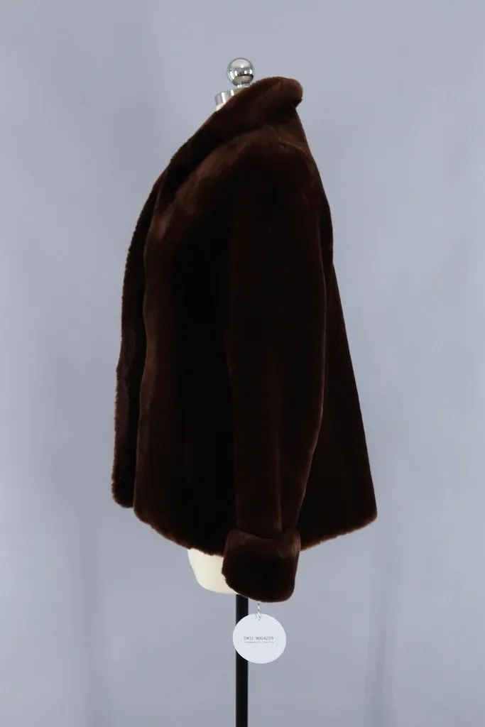 Vintage 1950s Dark Brown Sheared Lamb Mouton Fur Coat