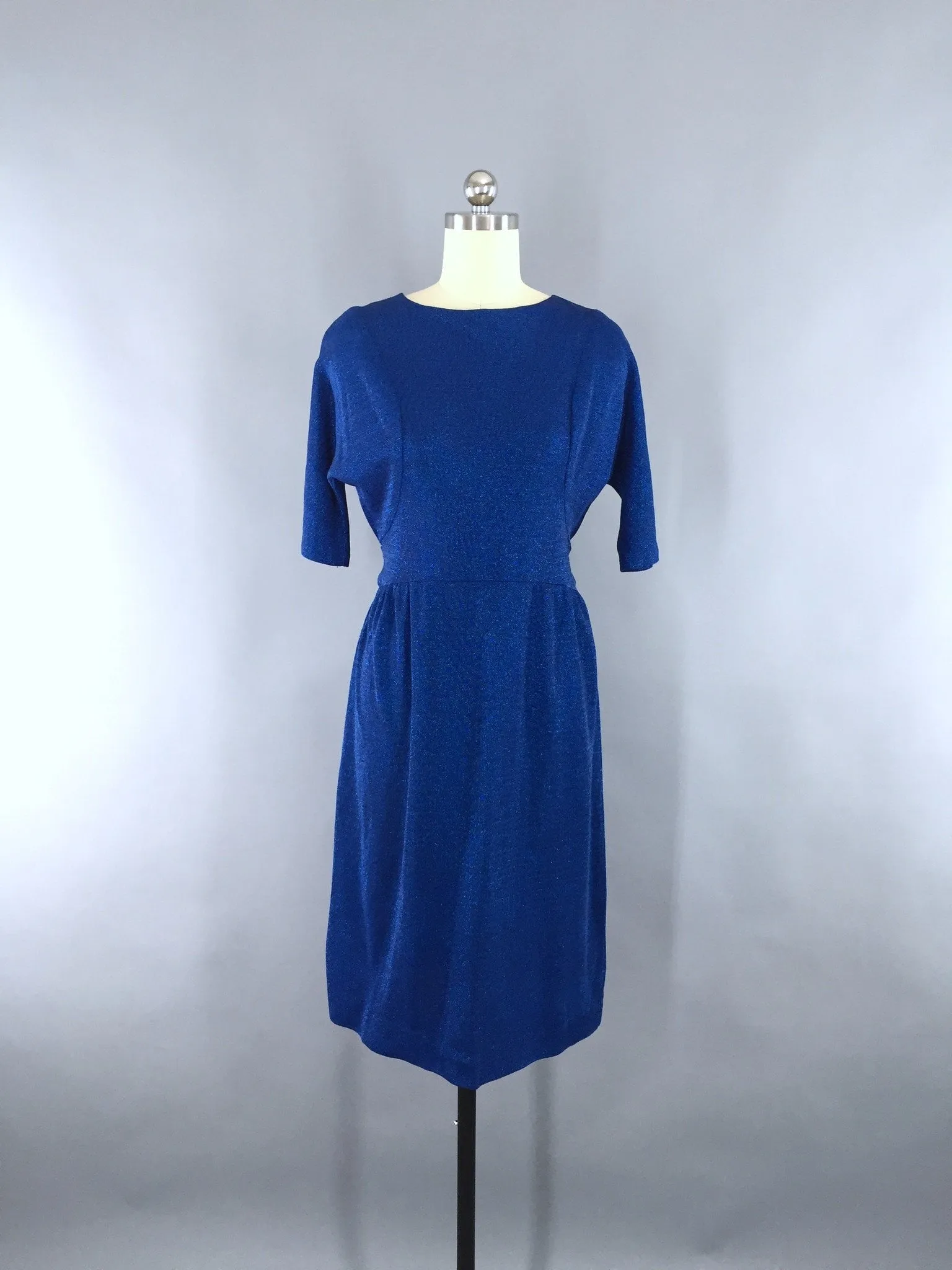 Vintage 1960s Metallic Blue Lurex Knit Dress