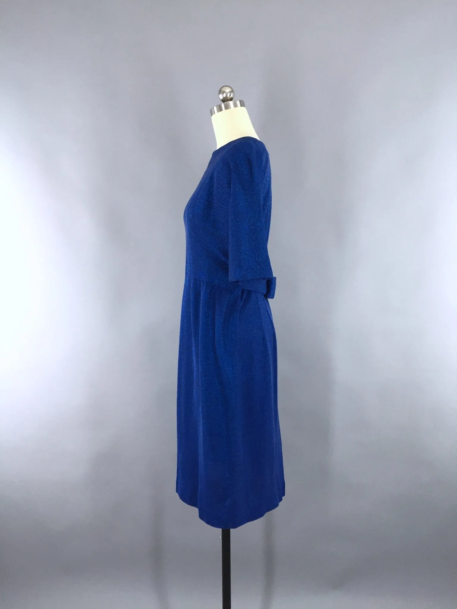 Vintage 1960s Metallic Blue Lurex Knit Dress