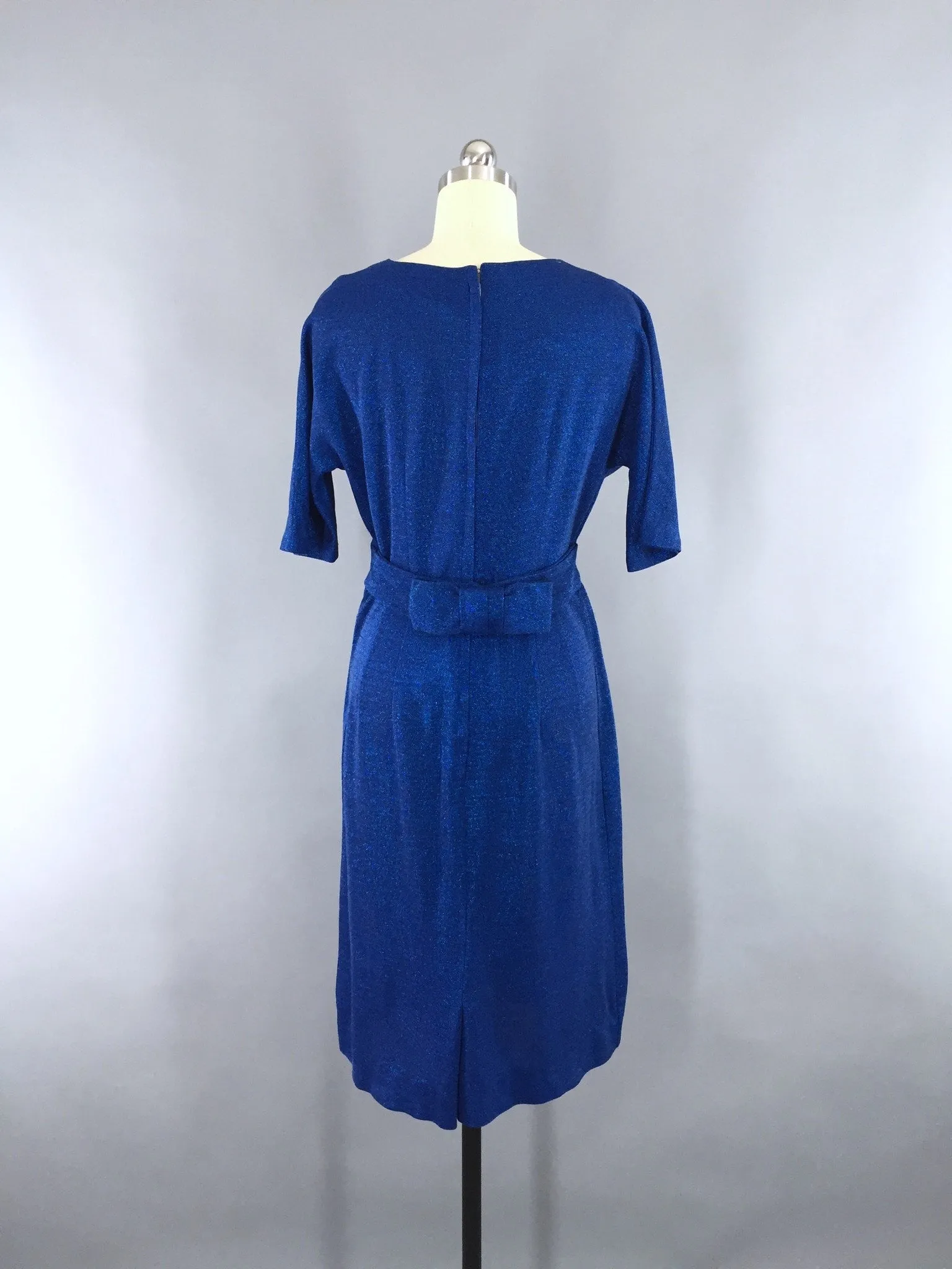 Vintage 1960s Metallic Blue Lurex Knit Dress