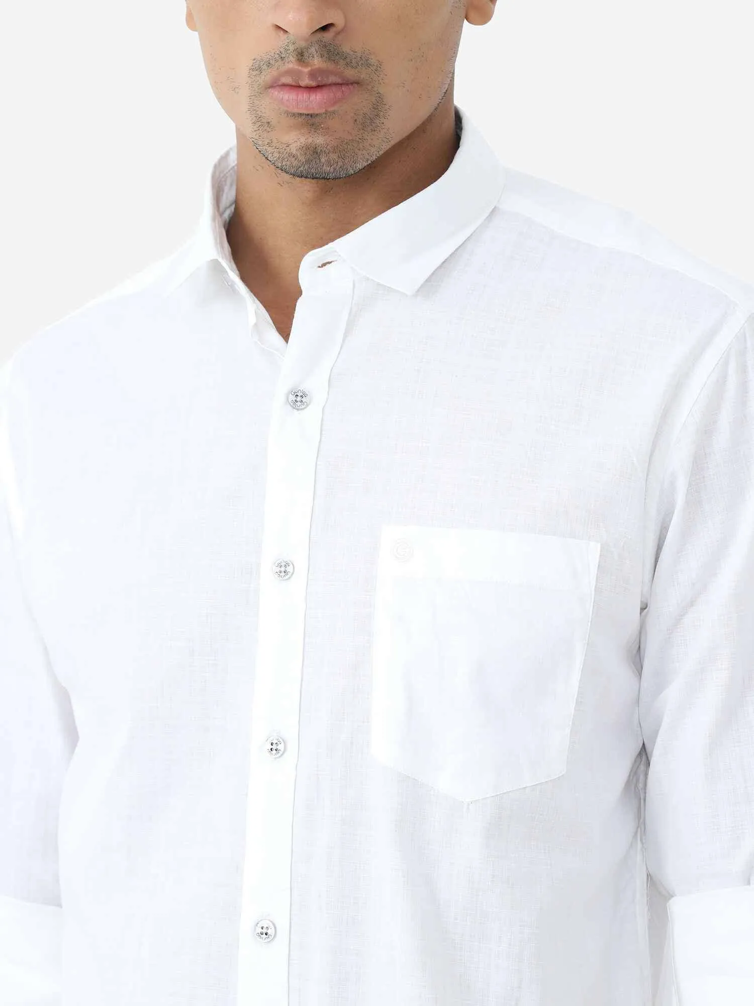 White Solid Cotton Full Sleeve Shirt