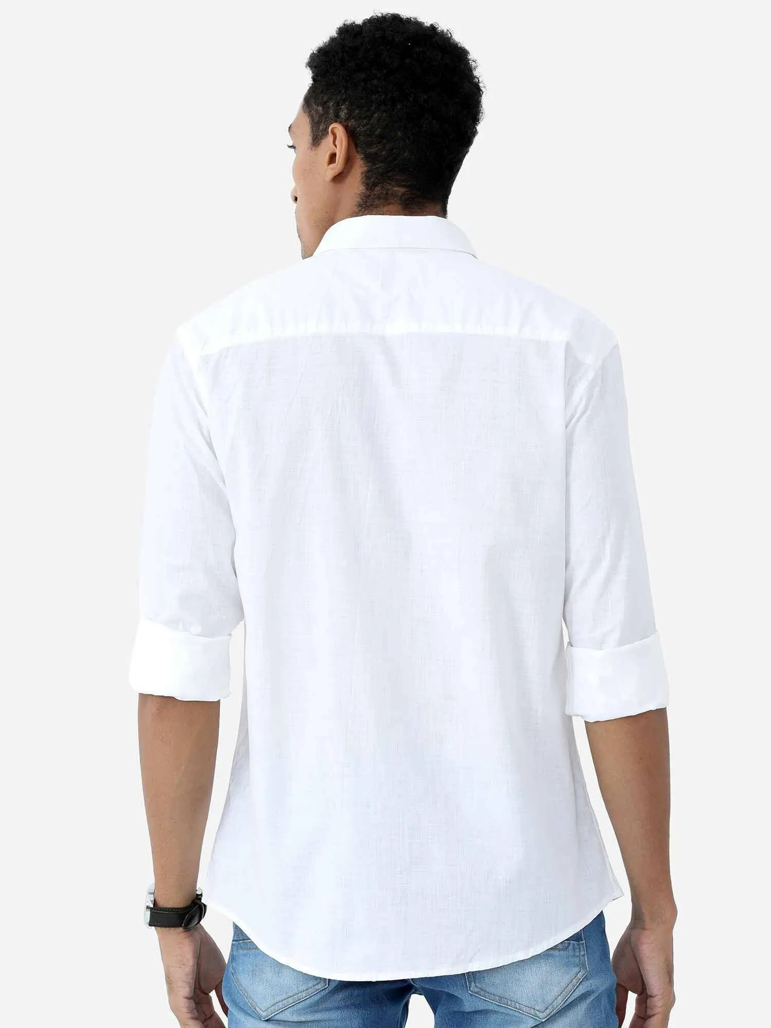 White Solid Cotton Full Sleeve Shirt