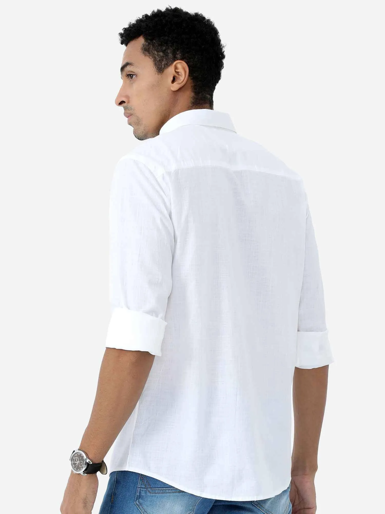 White Solid Cotton Full Sleeve Shirt