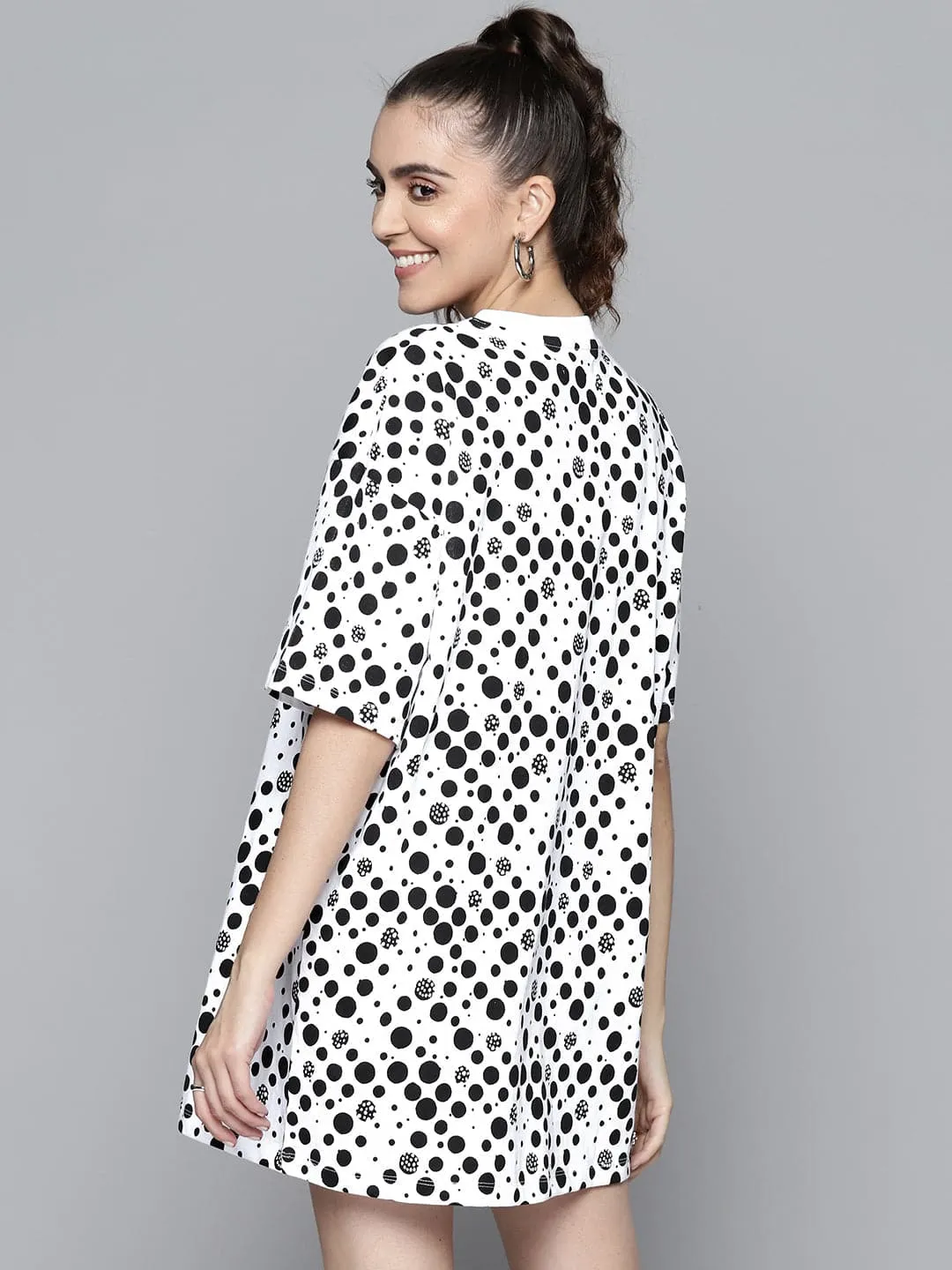 Women Black Polka Dots T-Shirt Dress