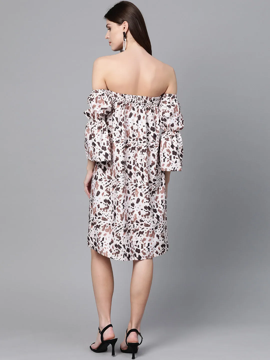 Women Off White Leopard Bardot Shift Dress