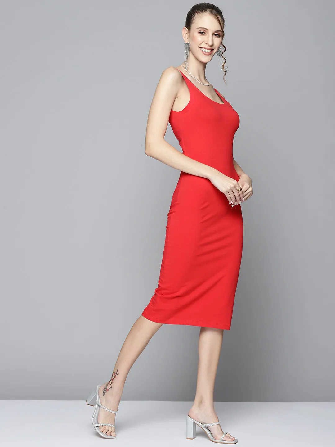 Women Red Back Cut-Out Bodycon Dress