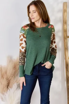 Women's Hailey & Co Full Size Waffle-Knit Leopard Blouse