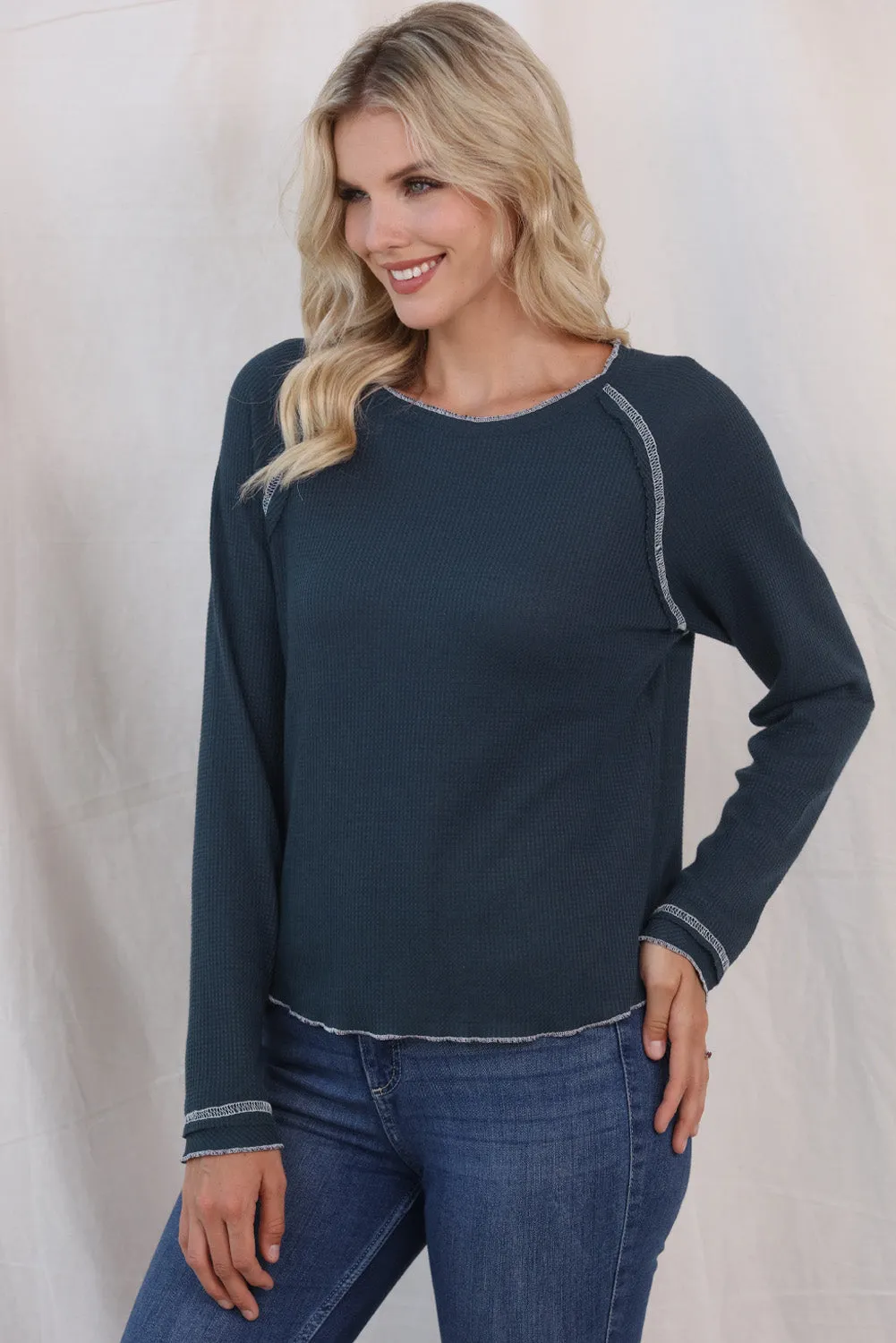 Women's Raglan Sleeves Textured Round Neck Top