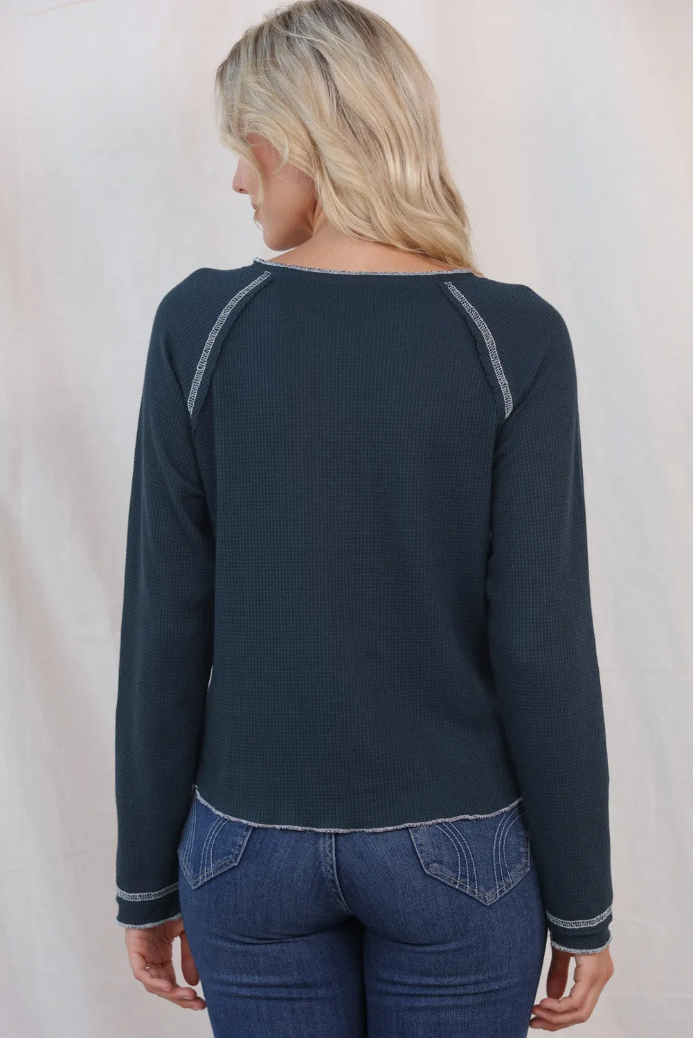 Women's Raglan Sleeves Textured Round Neck Top