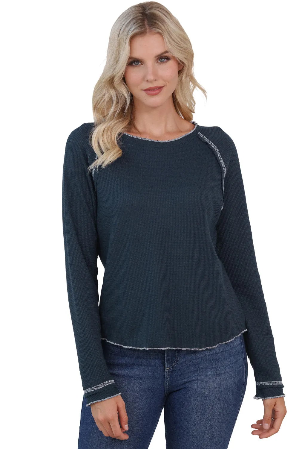 Women's Raglan Sleeves Textured Round Neck Top