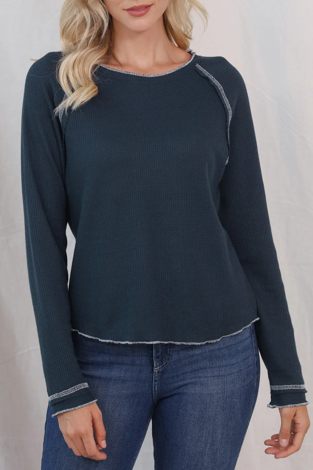 Women's Raglan Sleeves Textured Round Neck Top