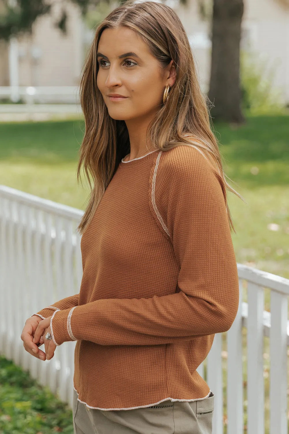 Women's Raglan Sleeves Textured Round Neck Top