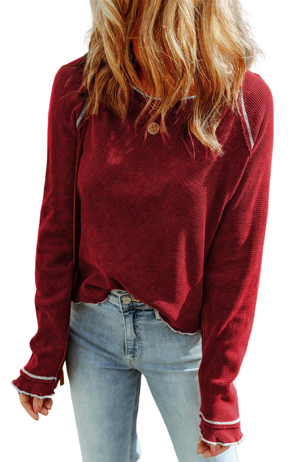 Women's Raglan Sleeves Textured Round Neck Top