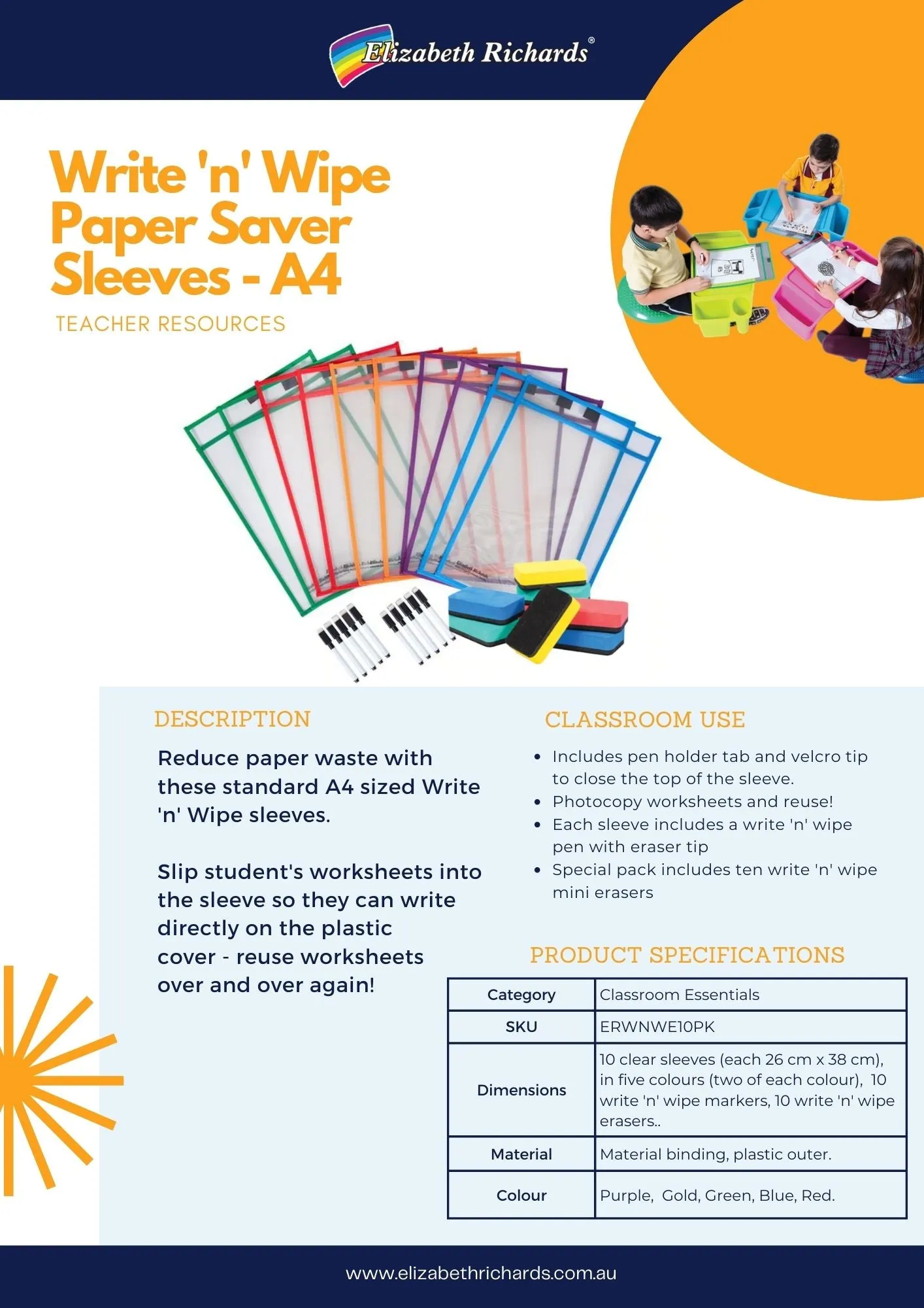 Write n Wipe Paper Saver Sleeves - A4 Pack of 30 - inc Pens & Erasers