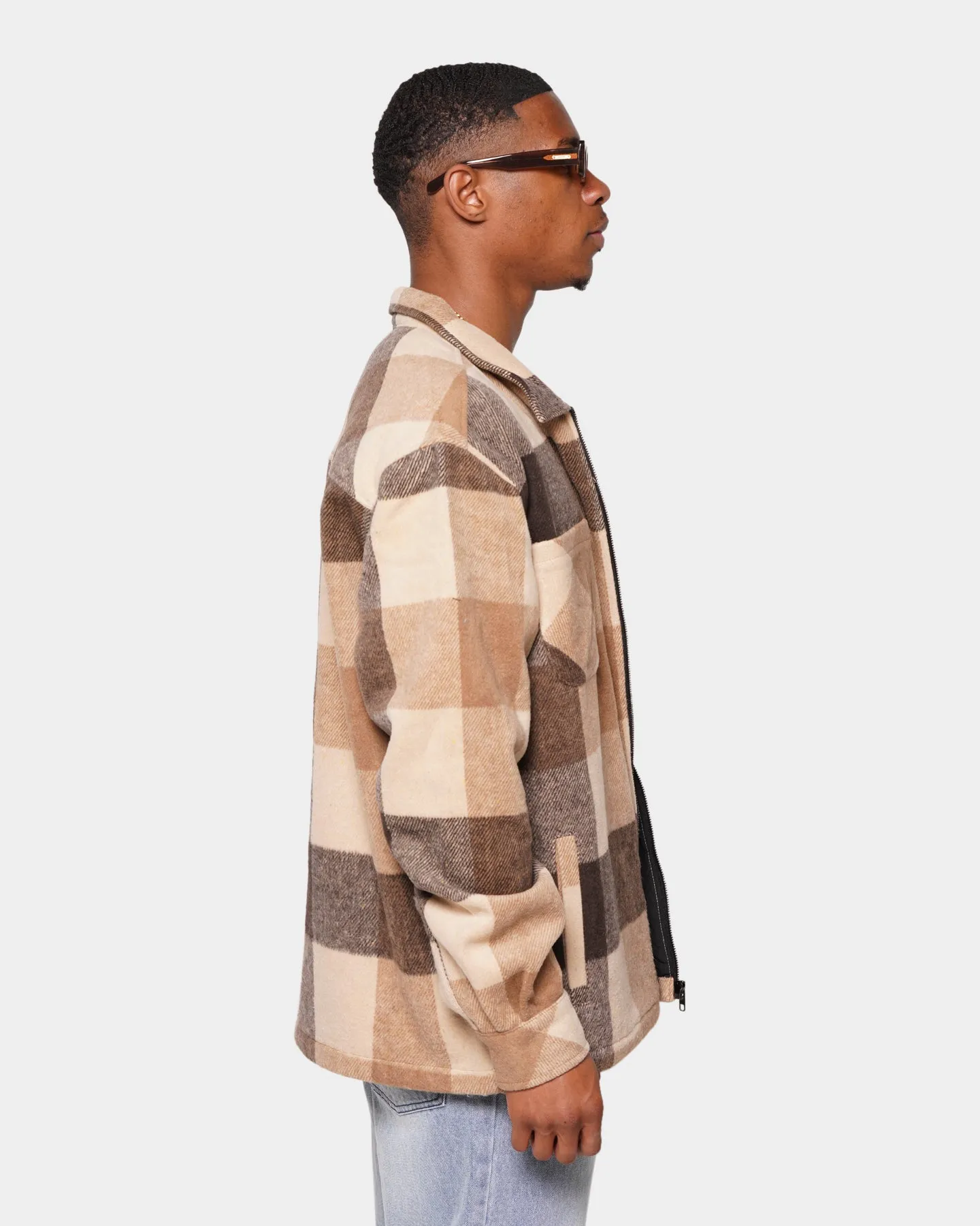 XXIII Vitus Zip Up Flannel Shacket Brown/Cream