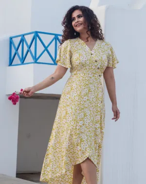 Yellow Printed Midi Dress