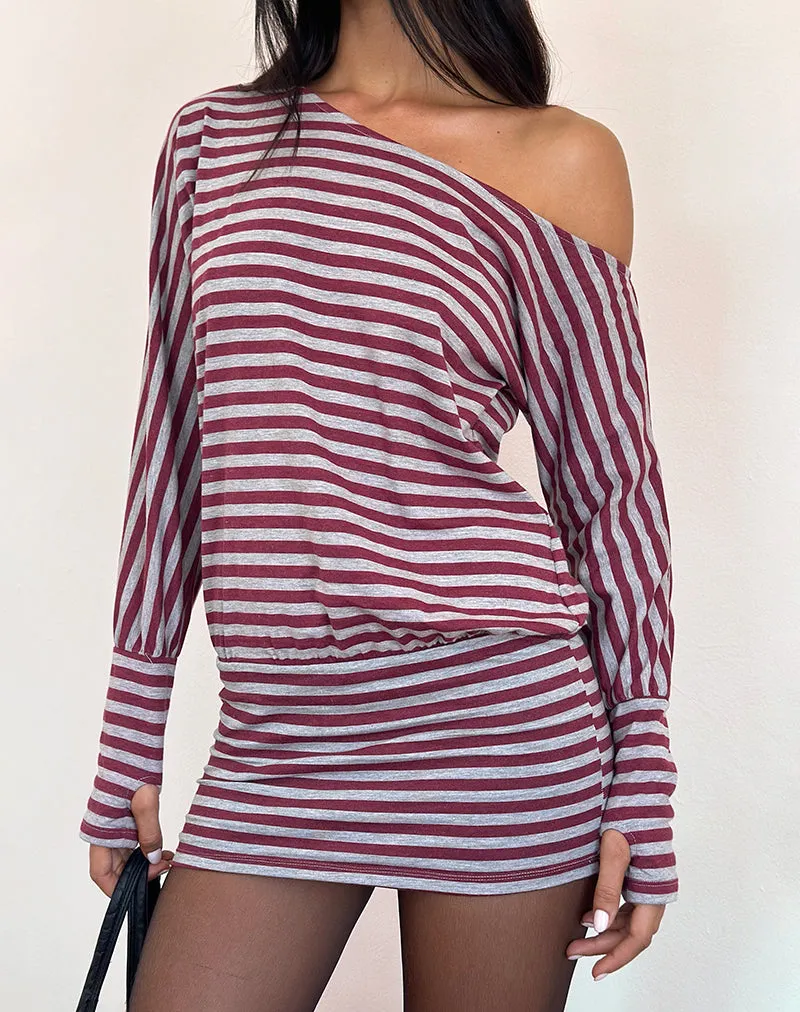 Zylina Mini Dress in Burgundy and Grey Classic Stripe